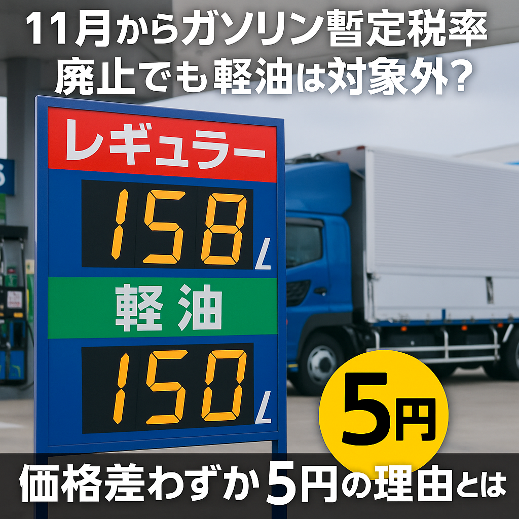 11月からガソリン暫定税率廃止決定！でも軽油は対象外？価格差わずか5円の衝撃とその背景