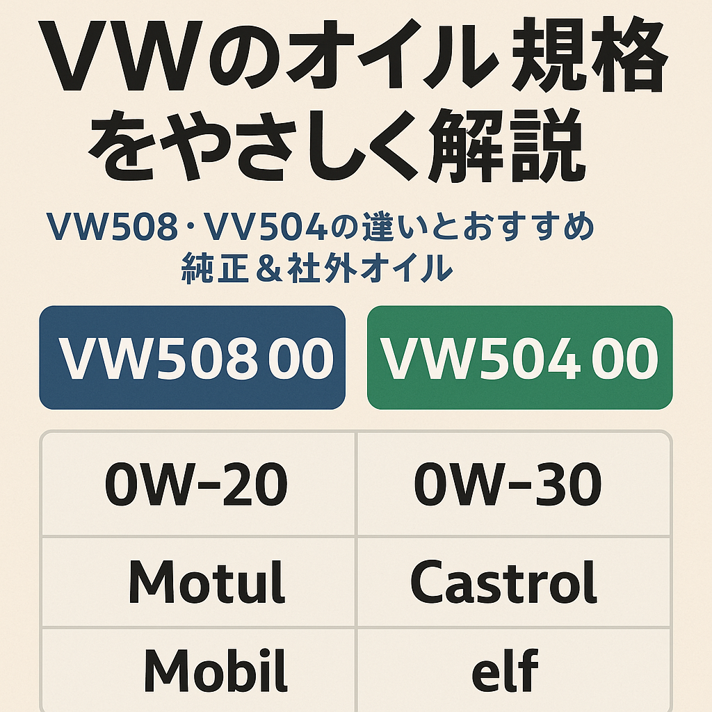 VWのオイル規格をやさしく解説｜VW504・VW508の違いとおすすめ純正＆社外オイル【6RC/AW11ポロの実例つき】